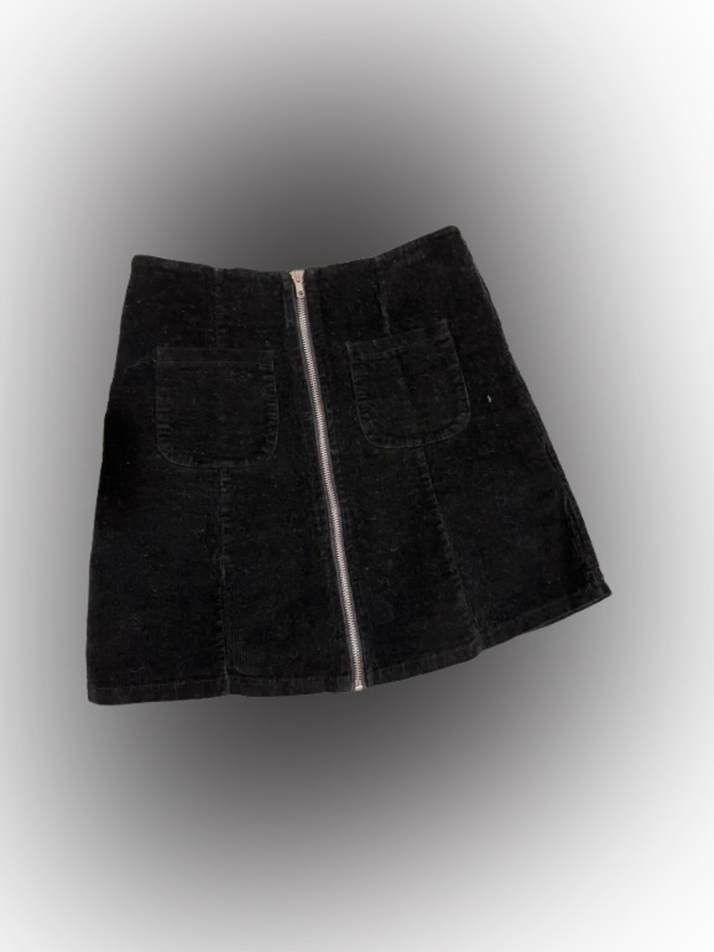 Brandy Melville Corduroy Zip Front Mini Skirt Black Noir Stretch
